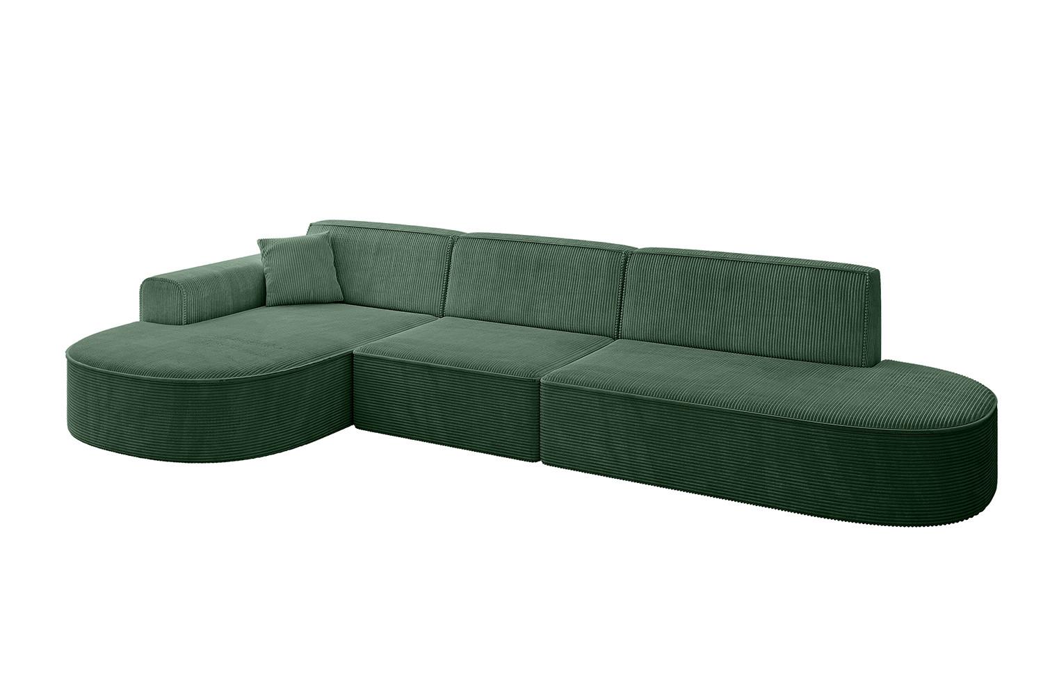 ECKSOFA Ottomane Links MARI-L2 - 328x171x79 cm Grün Cord - Schwarz/Grün, Holzwerkstoff/Kunststoff (171/321cm) - ALTDECOR