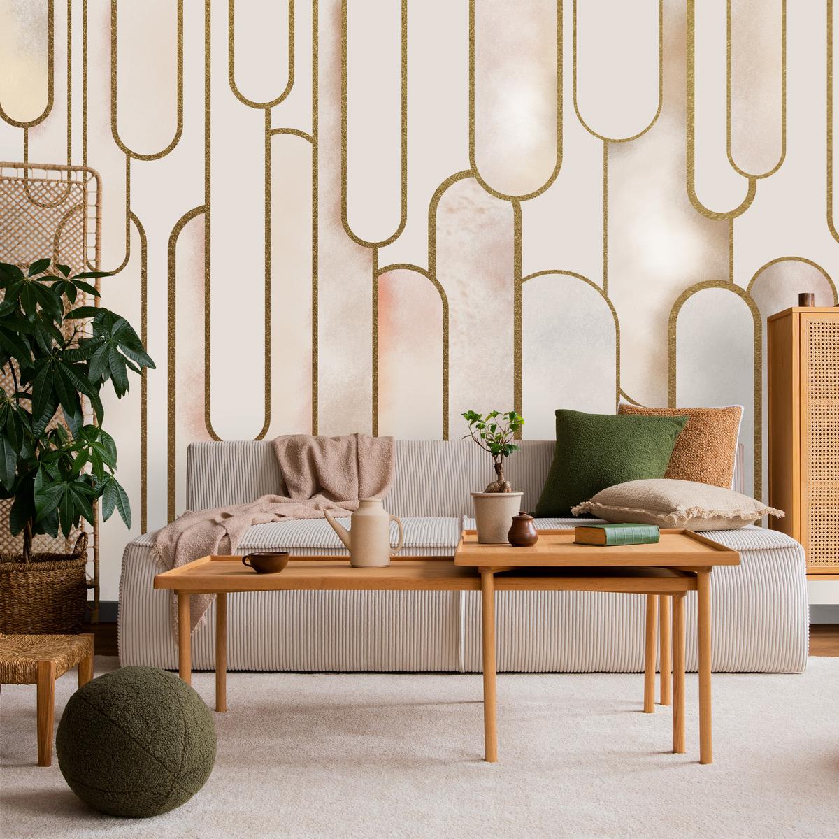FOTOTAPETE für Wohnzimmer Abstraktion Art Deco 350x256 - Beige/Rosa, Papier (350/256cm) - Muralo