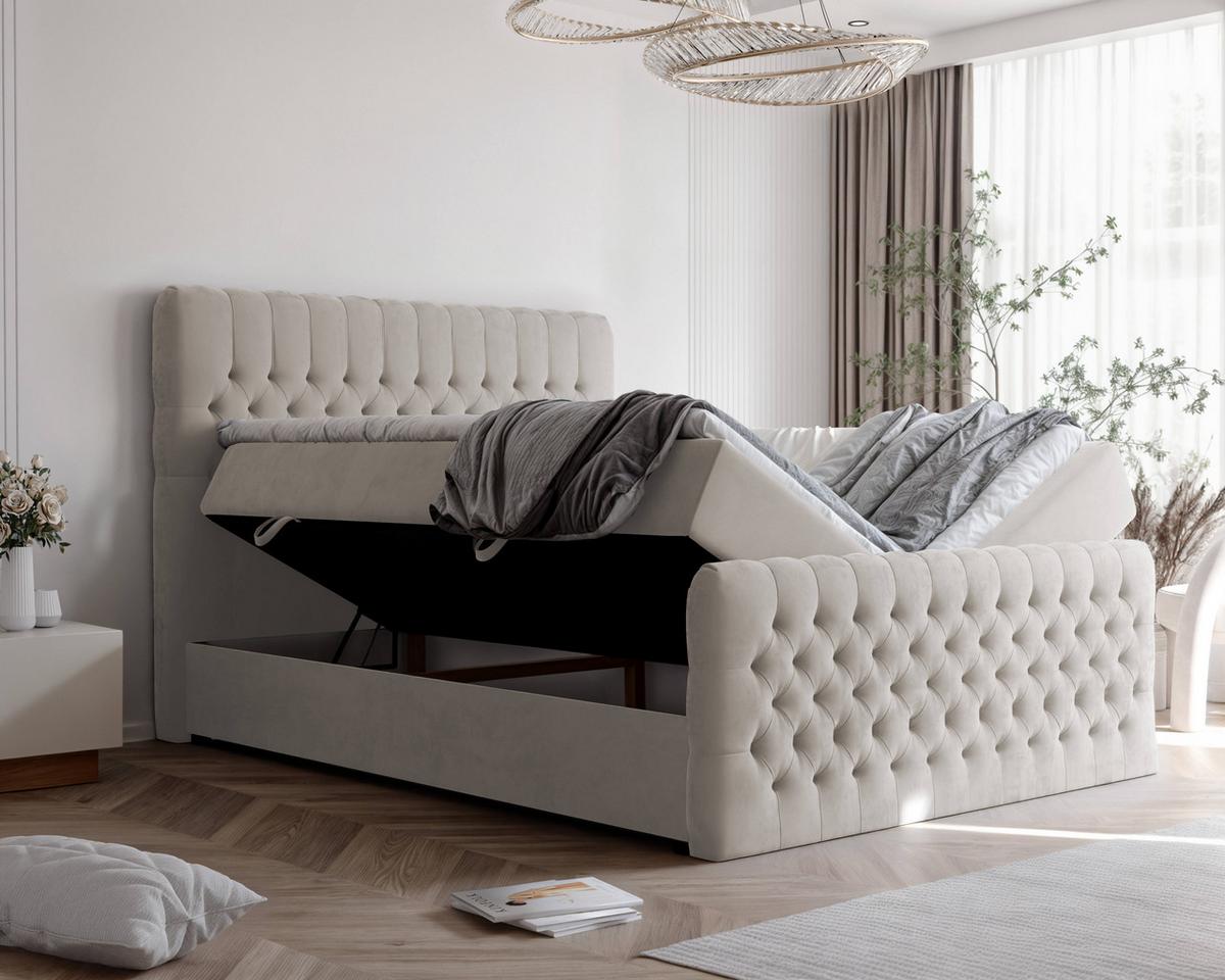BOXBETT 140x200 cm mit Topper - Beige, Holzwerkstoff/Textil (140/200cm) - Idohome