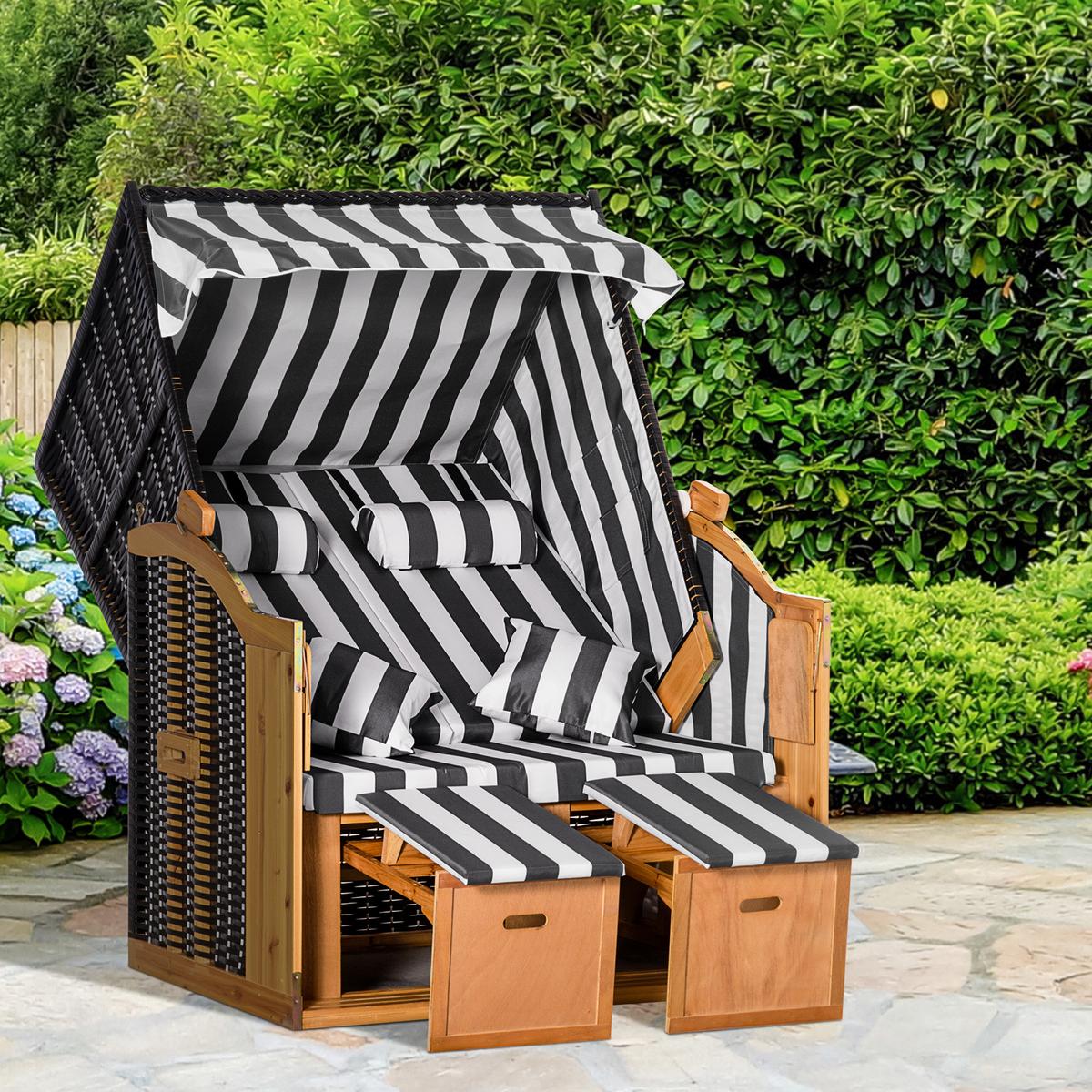 DOPPELTE Sonnenliege mit Dach 5-stufige Rückenlehne PE-Rattan Grau+Weiß 118 x 79 x 160 cm - Grau, Kunststoff (79/160/118cm) - Outsunny