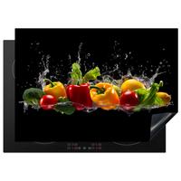 HERDABDECKPLATTE Paprika - Wasser - Gemüse - Schwarz Herdabdeckung Induktionsfeld 75x52 cm - Multicolor, Kunststoff (75/52/0.2cm) - MuchoWow