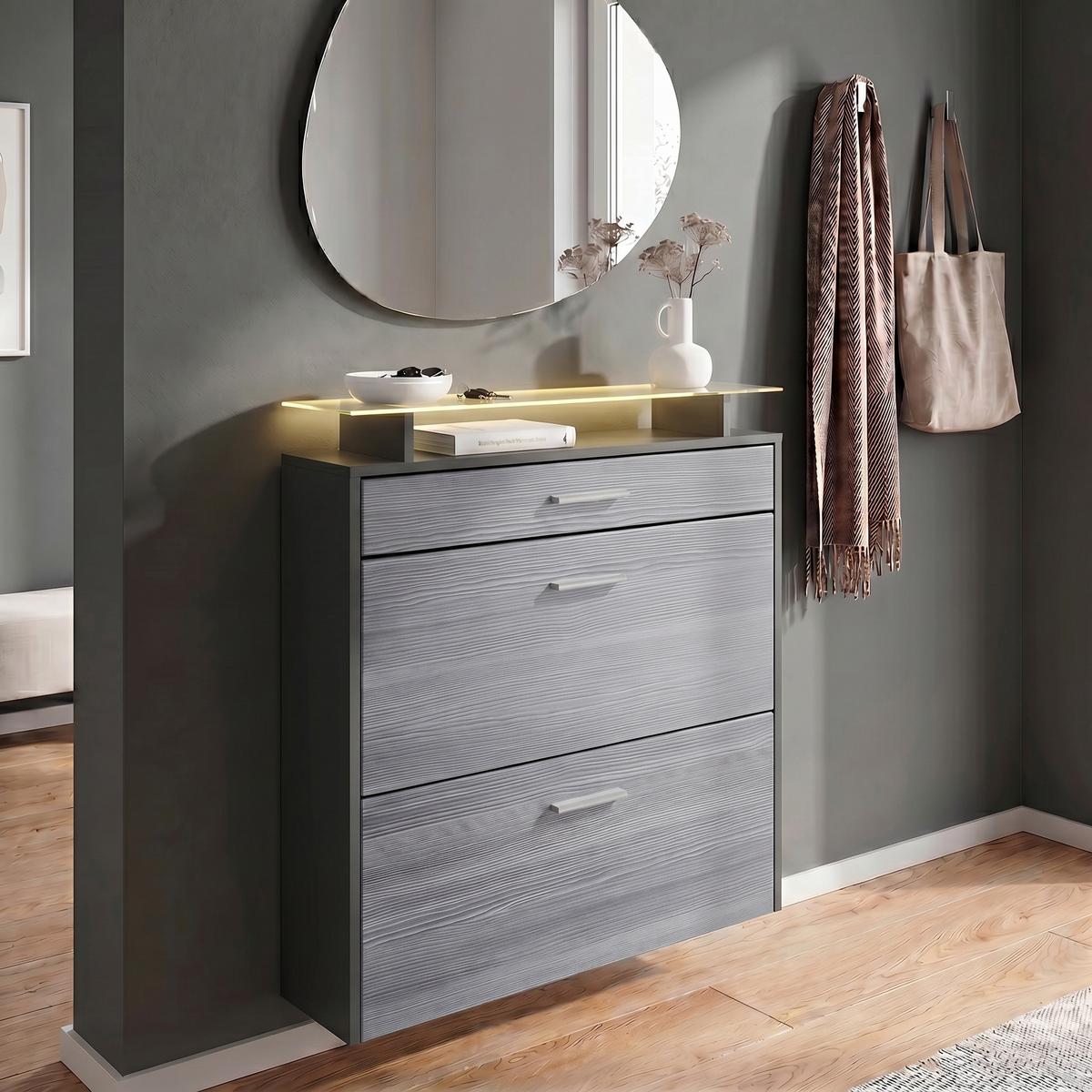 SCHUHSCHRANK Malea Fronten in Avola-Anthrazit - Anthrazit, Holzwerkstoff (89/96/23cm) - Vladon