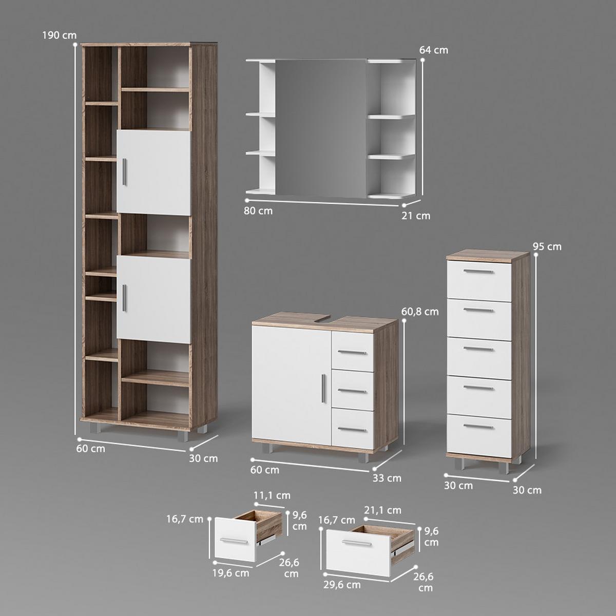 BADMÖBEL-SET Eisak Sonoma 4 Teile - Sonoma Eiche, Holzwerkstoff (60/60/33cm) - Livinity®