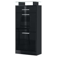 SCHUHSCHRANK Loret Front in Schwarz Hochglanz - Schwarz Hochglanz, Holzwerkstoff (46/104/23cm) - Vladon