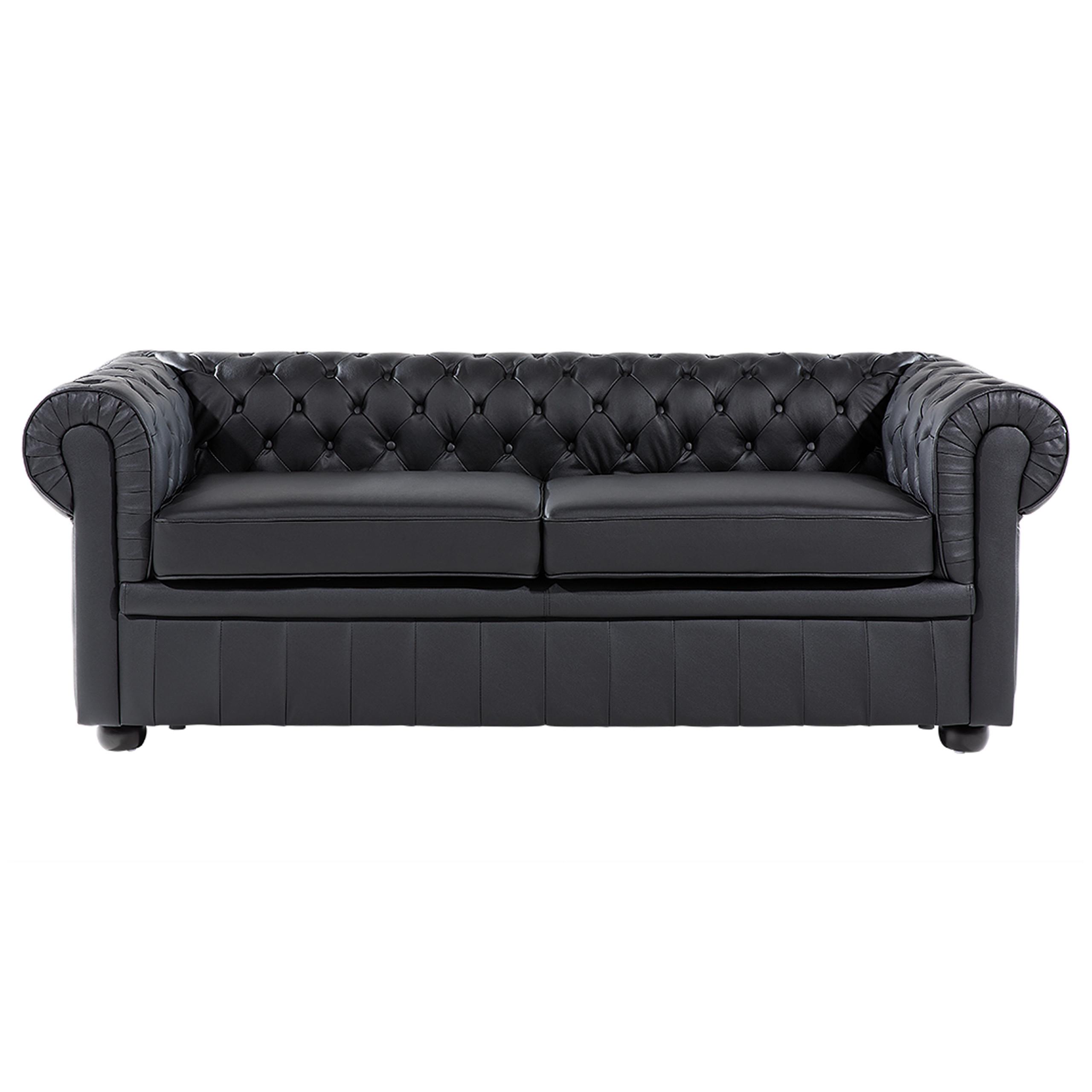 SOFA Leder Schwarz Chesterfield - Schwarz, Leder/Fell (195/70/75cm) - Beliani
