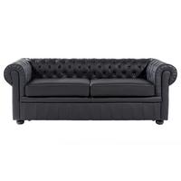 SOFA Leder Schwarz Chesterfield - Schwarz, Leder/Fell (195/70/75cm) - Beliani