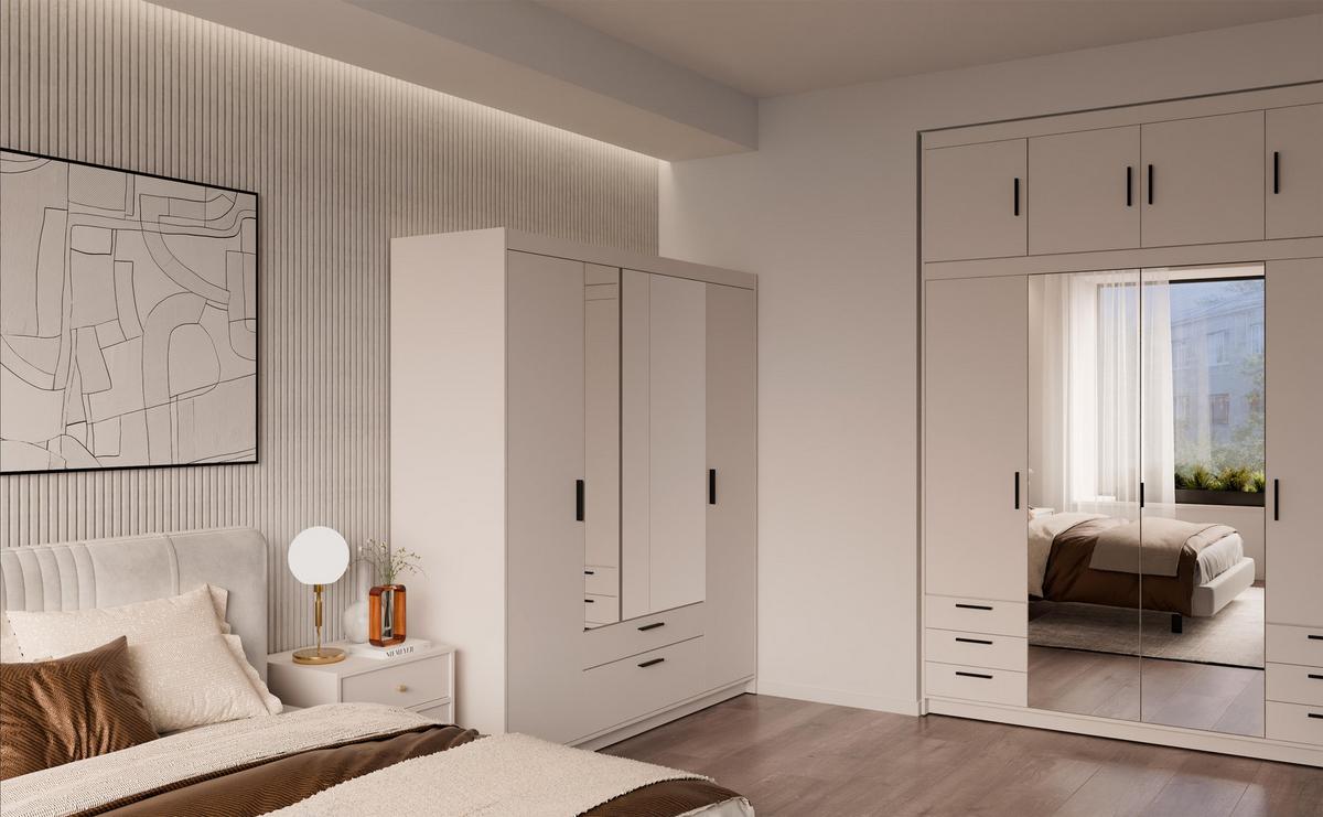 KLEIDERSCHRANK Storicos Beige 176,3/190,5/53 cm - 4T2S Modern mit Schubladen und Spiegel - Beige, Holzwerkstoff/Kunststoff (176.4/190.6/53cm) - AX Living