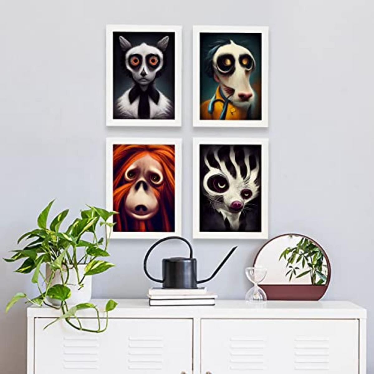 POSTER Set mit 4 Scheu Tier im T Burton Goth Stil A3 Rahmenlos - Klar, Papier (29.7/3cm) - Nacnic