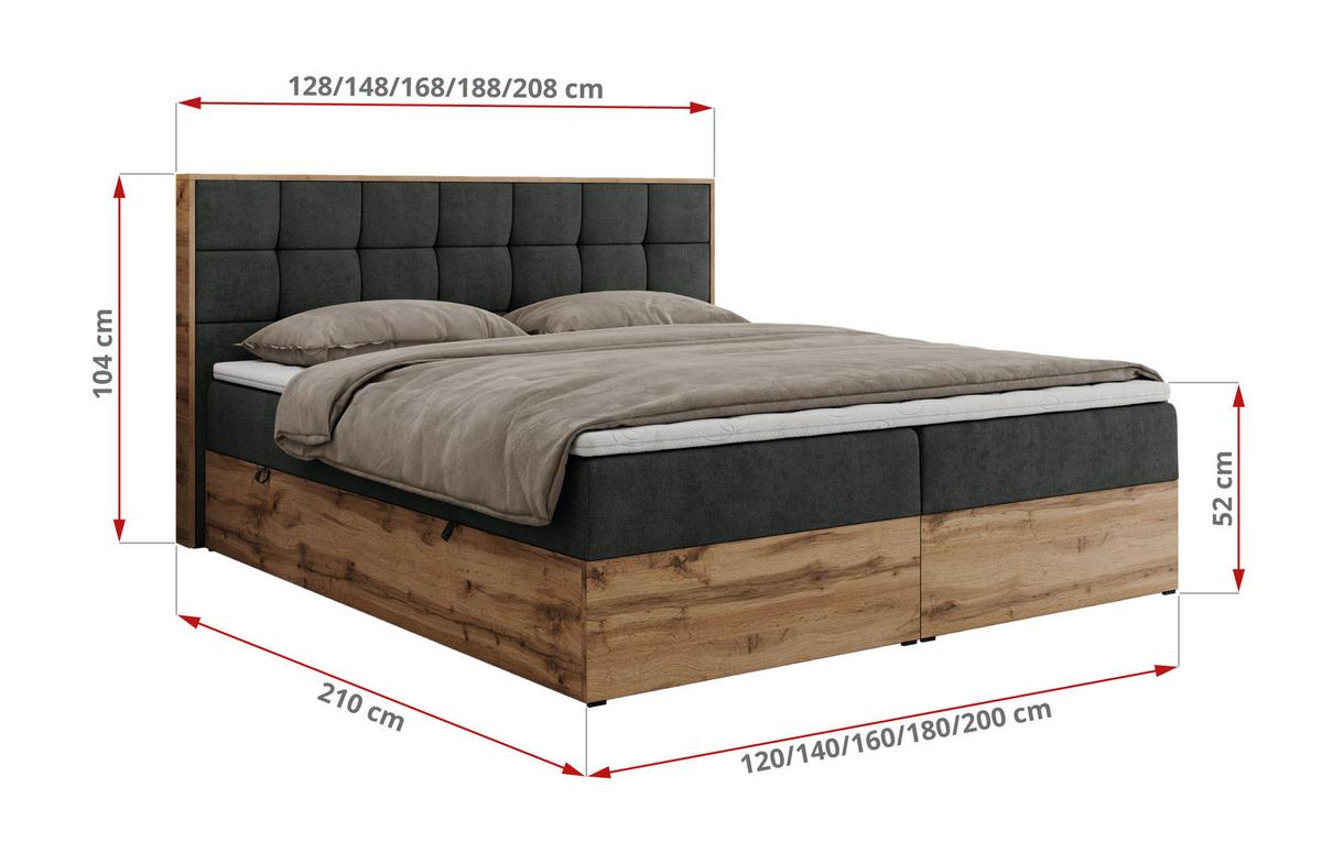 BOXBETT ALBERO 1 - 160/200 Dunkelgrau Struktur - H4 - Dunkelgrau, Holz/Textil (160/200cm) - MKS