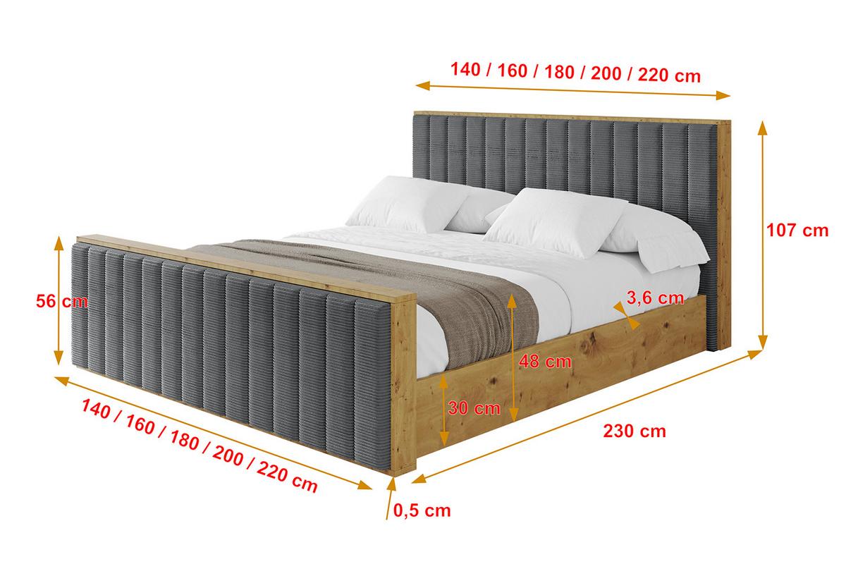 POLSTERBETT mit Bettkasten, Fußteil und Lattenrost, Boxbett mit Matratze H3/H4 - ENZO4-Z 180x200 Dunkelgrau - Anthrazit, Holzwerkstoff/Textil (180/200cm) - ALTDECOR