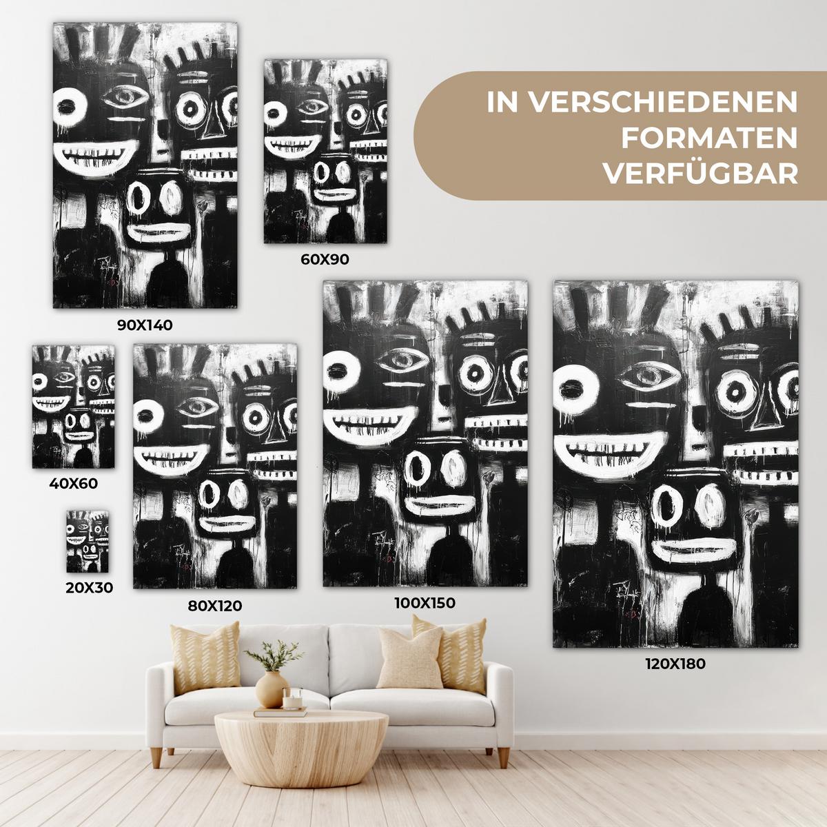 LEINWANDBILD Malerei - Figuren - Schwarz - Abstrakt Deko Wohnzimmer 20x30 cm - Schwarz, Textil (20/30cm) - MuchoWow