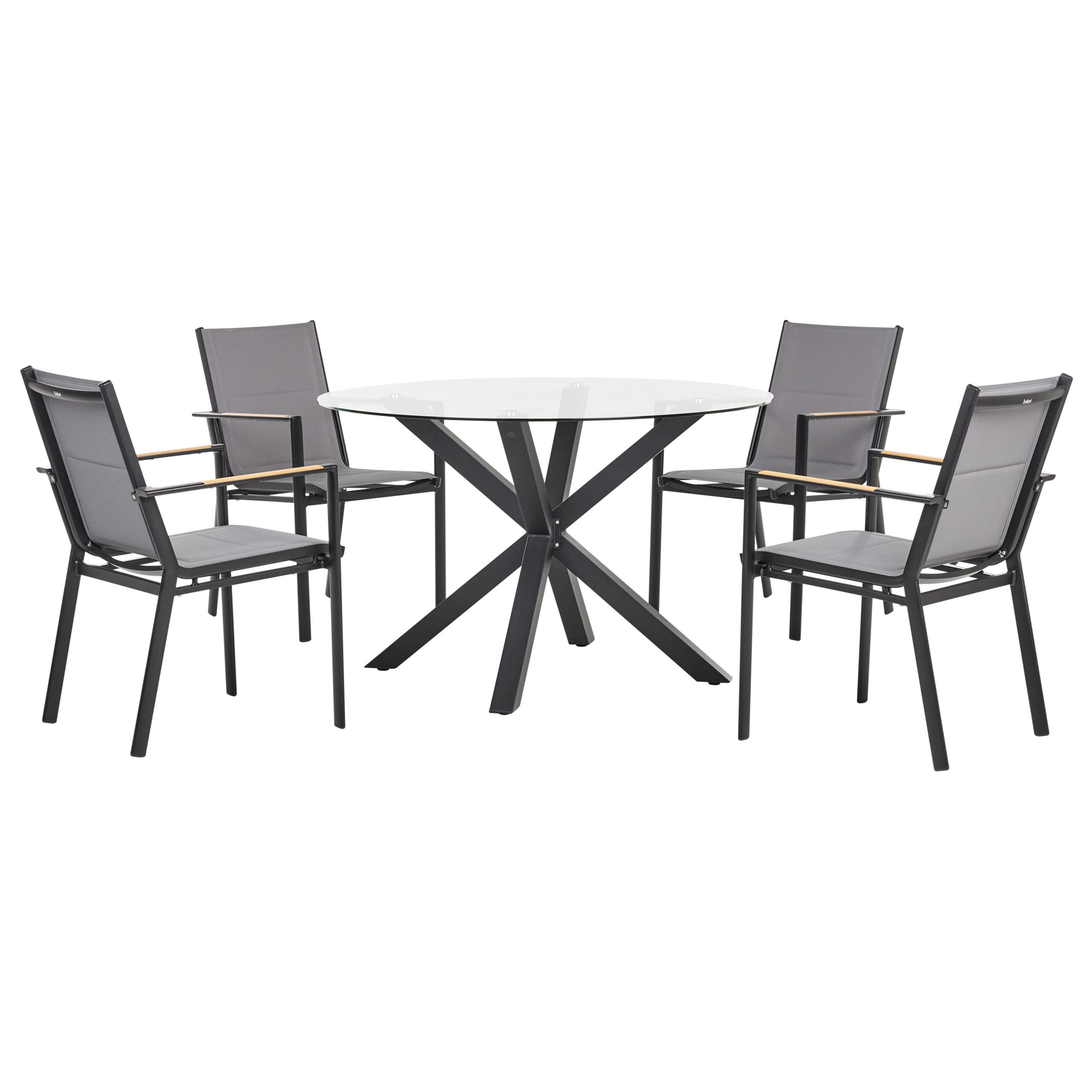 GARTENTISCH-SET 4-Sitzer Schwarz Maletto/Busseto - Hellbraun/Transparent, Metall - Beliani