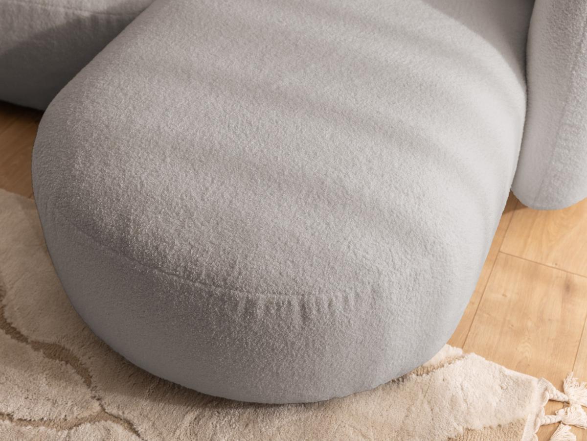 ECKSOFA Nuvola mit abgerundetem Design Hellgrau Bouclé-Stoff - Ottomane Rechts - Hellgrau/Schwarz, Holz/Kunststoff (190/146cm) - S-Style