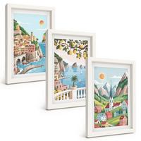 BILDER SET 3er Set - 20x30 cm Weißer Rahmen - Landschaften, Meer, Zitrusfrüchte - Weiß, Kunststoff (20/30cm) - TULUP