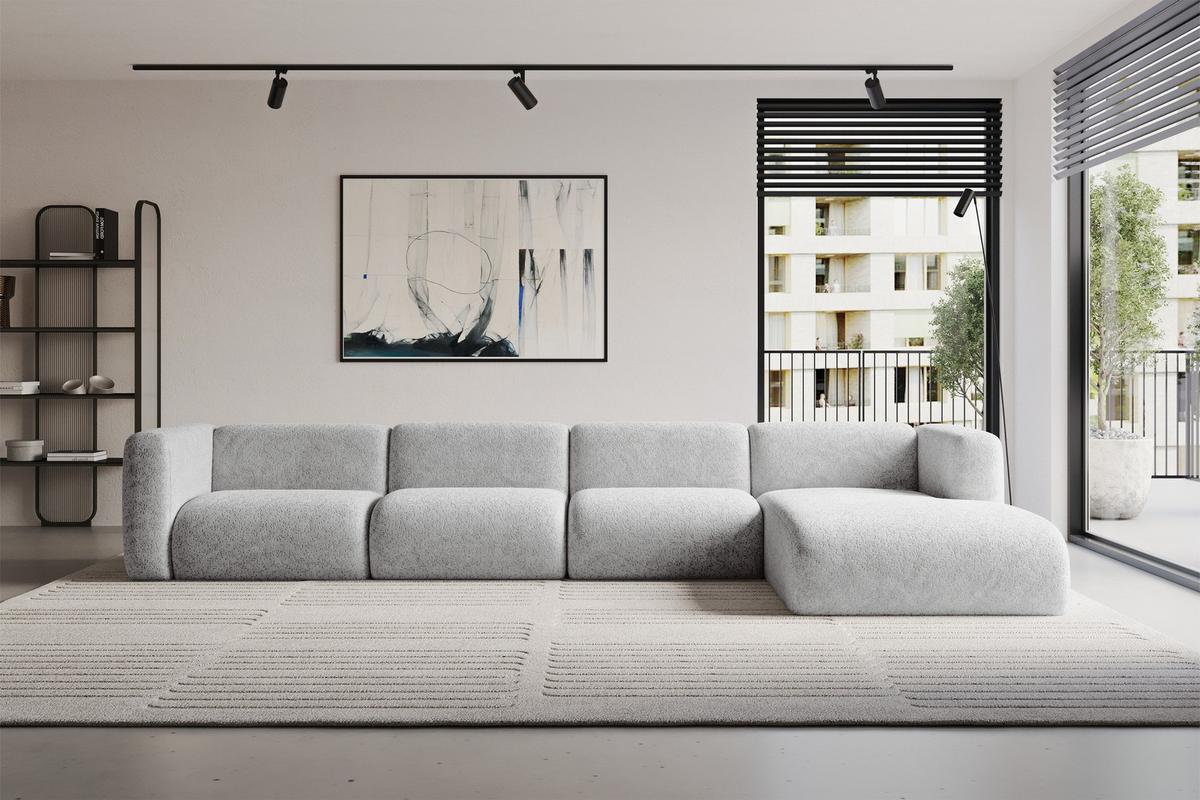 ECKSOFA Ottomane Rechts MIRA-L3 409x179x70 Grau Velours - Schwarz/Grau, Holzwerkstoff/Kunststoff (409/179cm) - ALTDECOR