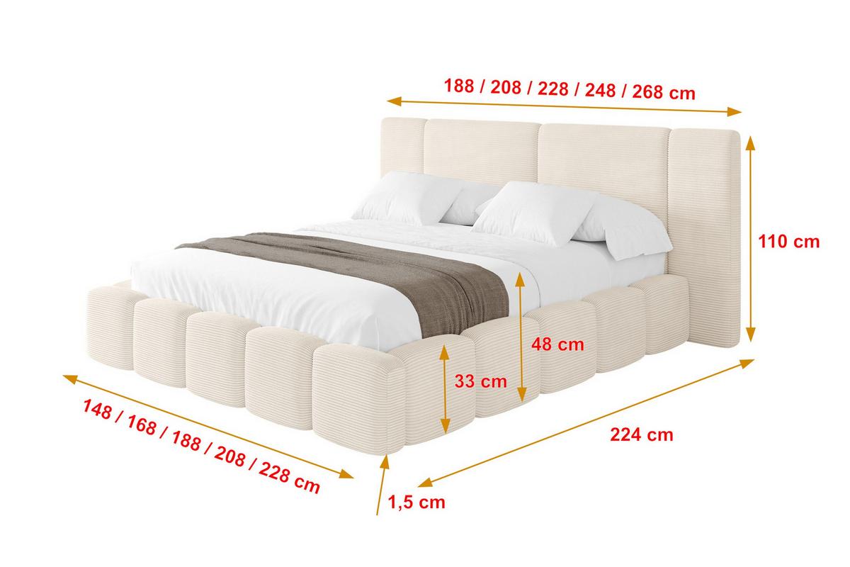 POLSTERBETT mit Bettkasten und Lattenrost, Bett mit Matratze H3/H4 - NILO 120x200 Beige - Creme, Holzwerkstoff/Textil (120/200cm) - ALTDECOR
