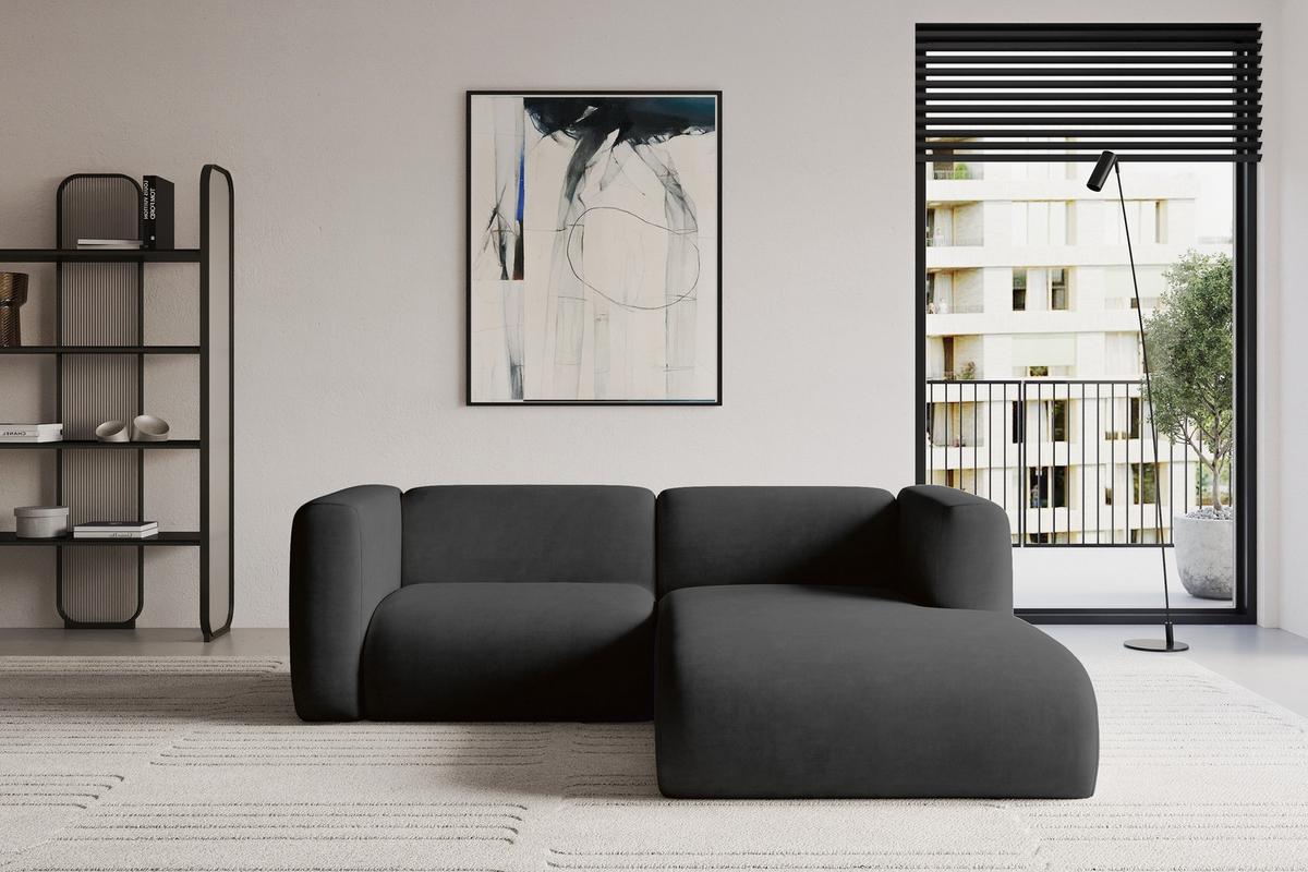 ECKSOFA Ottomane Rechts MIRA-L1 227x179x89 Schwarz Velours - Anthrazit/Schwarz, Holzwerkstoff/Kunststoff (227/179cm) - ALTDECOR