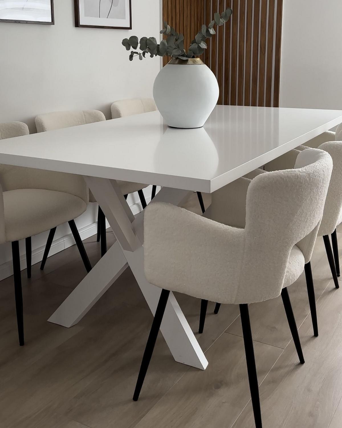 ESSZIMMERSTUHL 2er-Set Samtstoff Weiß Sanilac - Creme, Textil/Metall (52/75/44cm) - Beliani