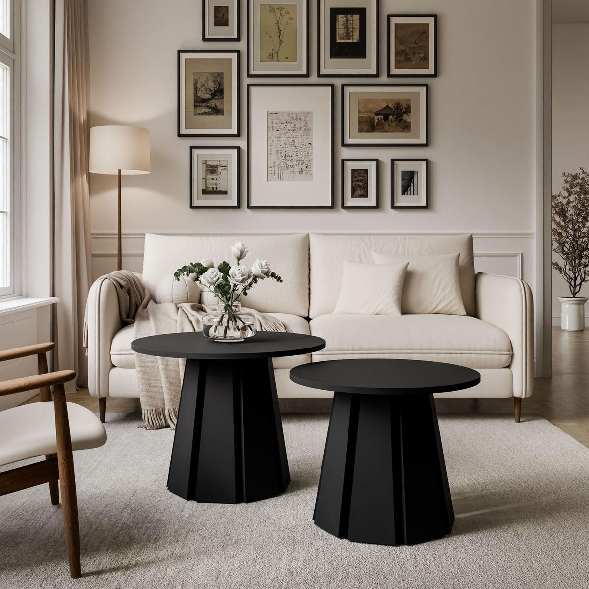 COUCHTISCHSET SILVA 2in1, Schwarz - Schwarz, Holzwerkstoff (67/67/51cm) - Lookway