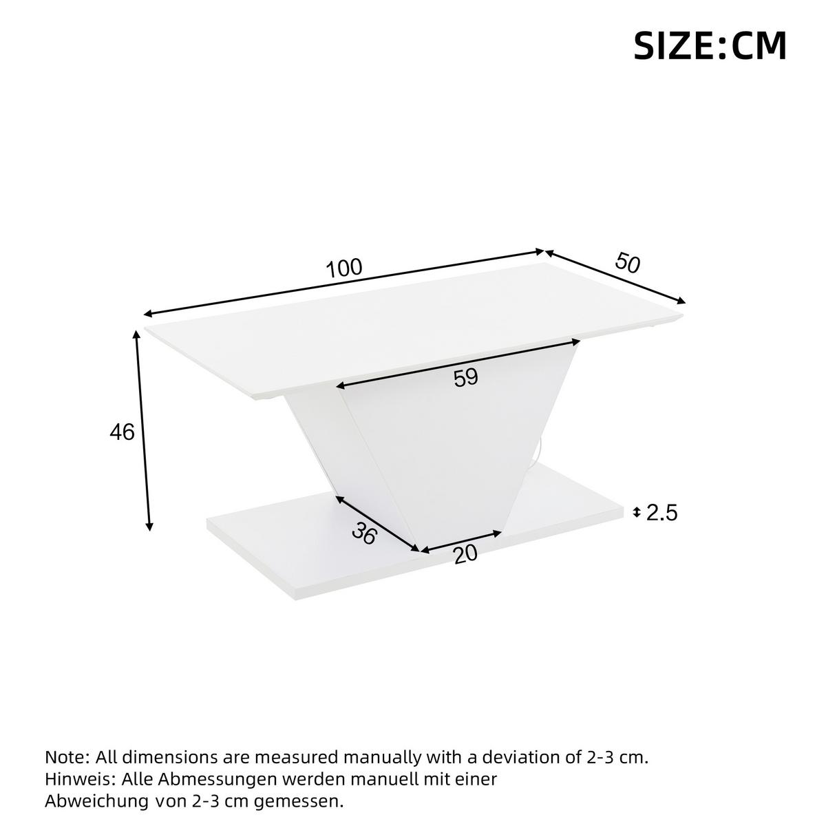 BIELY KONFERENČNÝ STOLÍK s vysokým leskom, LED osvetlením a dizajnom v tvare V - Weiß, Holzwerkstoff (50/100/46cm) - Urban Meuble