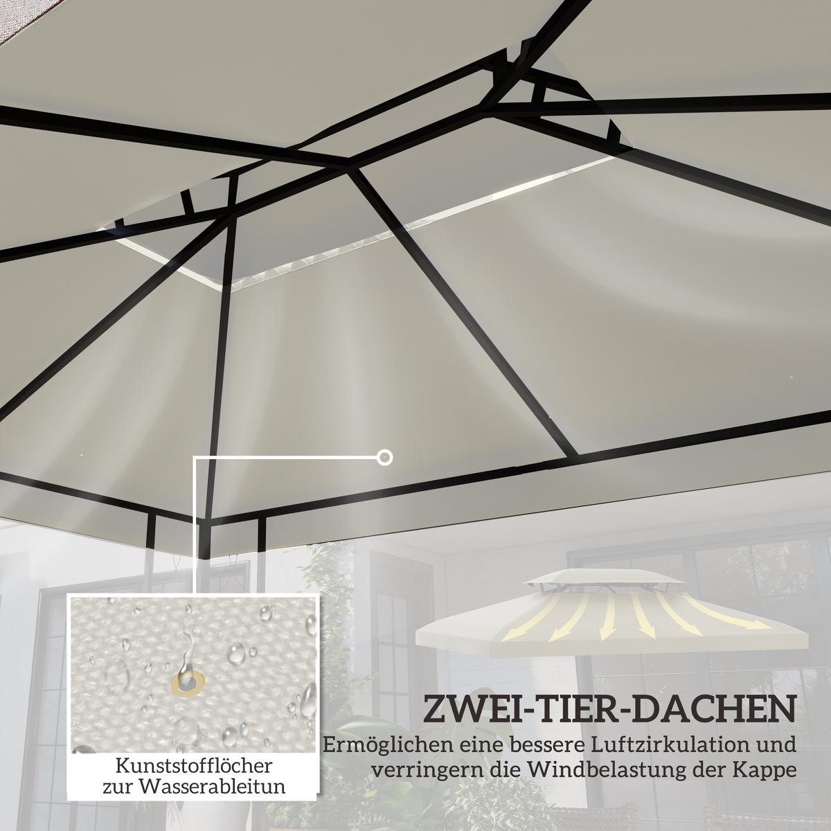PAVILLONDACH, Polyester, Cremeweiß - Weiß, Kunststoff (300/20/400cm) - Outsunny