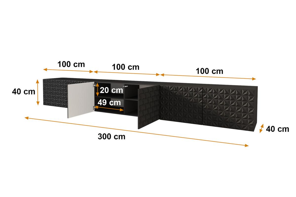 LOWBOARD VIRA-W 3x100x40x40 cm - Schwarz - Schwarz, Holzwerkstoff (300/40/40cm) - ALTDECOR