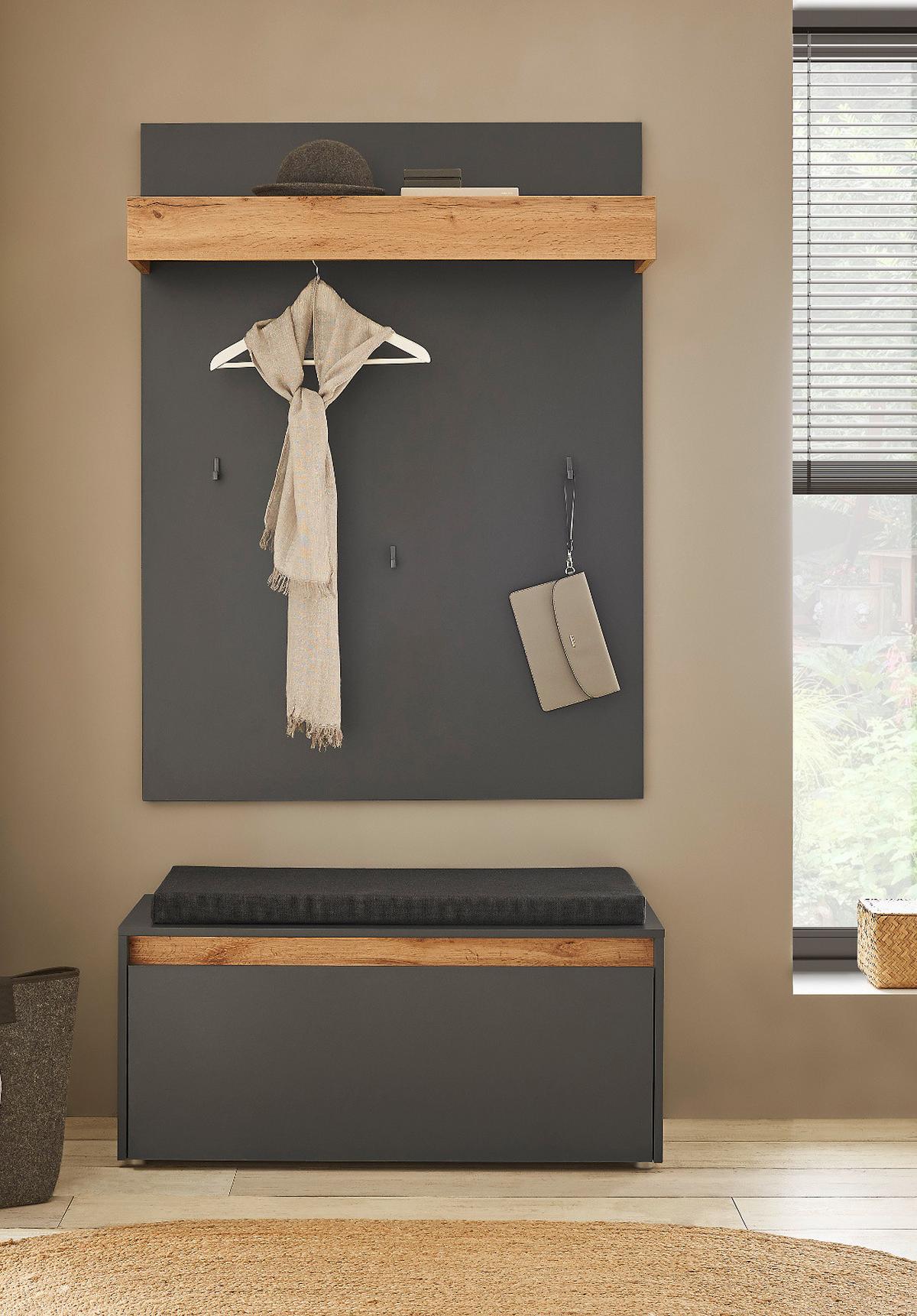 GARDEROBENBANK grau matt, Eiche Wotan 100 cm, Schuhbank mit Stauraum - Eiche Wotan/Silberfarben, Holzwerkstoff/Kunststoff (100/45/40cm) - Furn.Design
