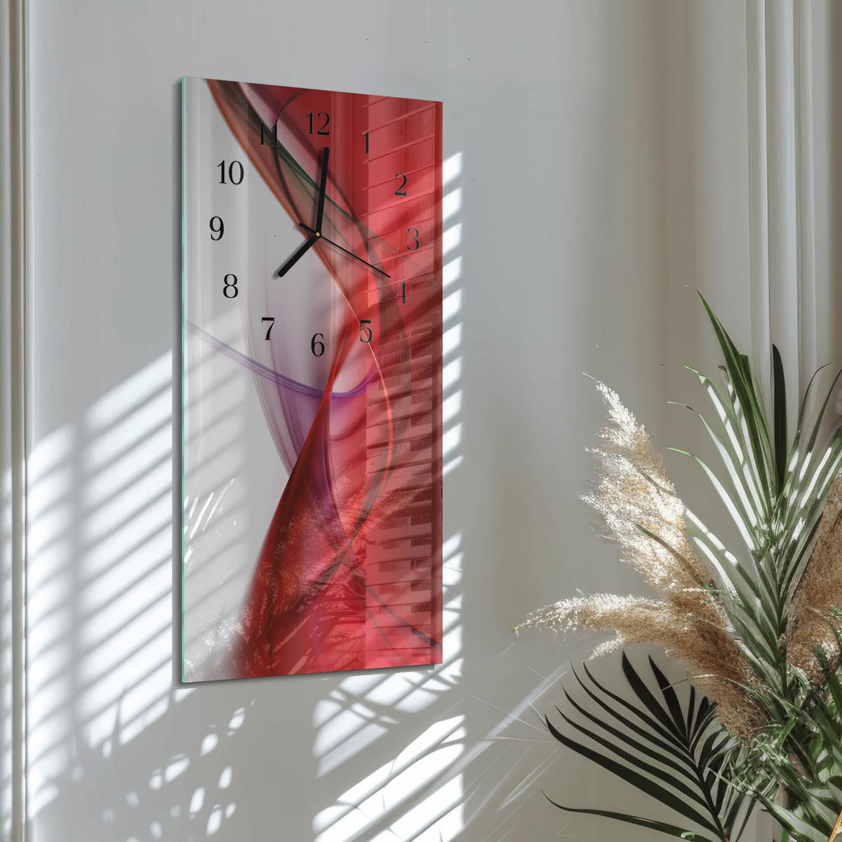 WANDUHR aus Glas 30x60 cm - Abstraktion - Rot, Glas (30/60/0.4cm) - TULUP