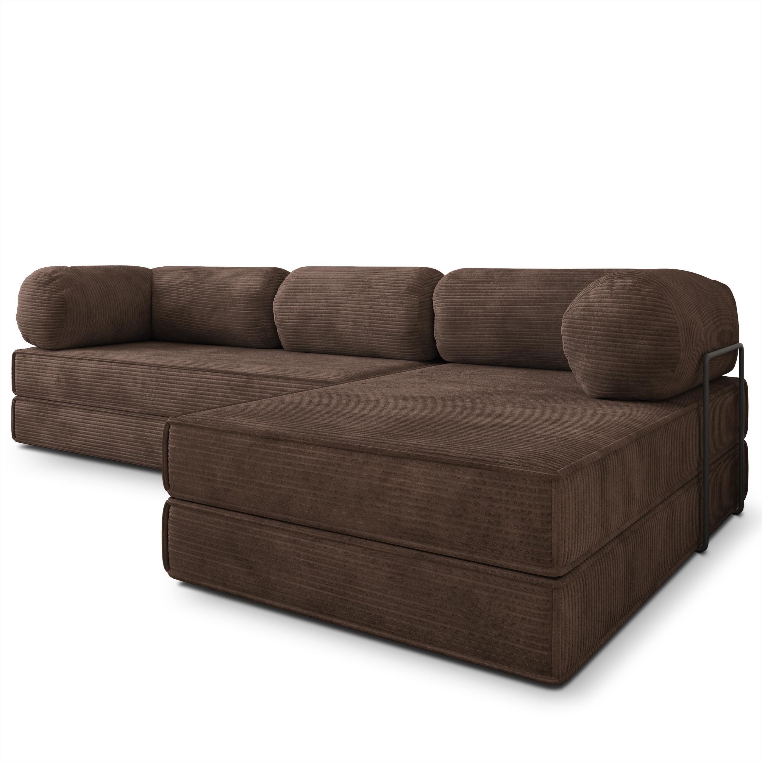 ECKSOFA ETERA modulares Boneless Sofa mit Schlaffunktion Braun Kordstoff - Braun, Textil (270/160cm) - MASSENO