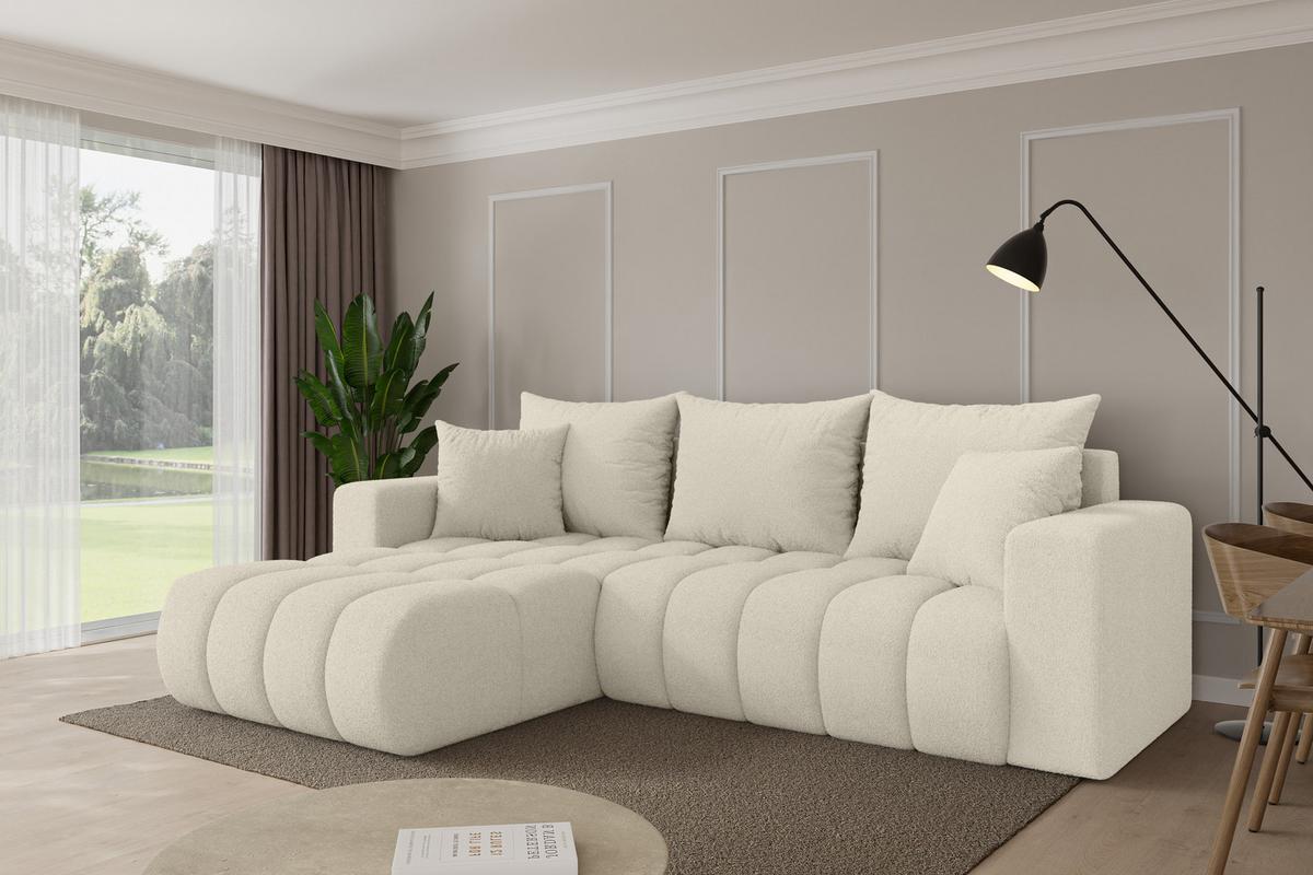 ECKSOFA mit Schlaffunktion Ottomane Links MILA-L-v1 277x195x86 Beige Bouclé - Sandfarben/Beige, Holzwerkstoff/Kunststoff (277/194cm) - ALTDECOR