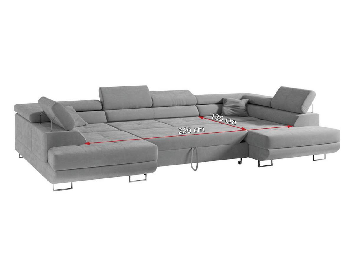WOHNLANDSCHAFT GUSTAW U Hellgrau Velvet - Silberfarben/Hellgrau, Textil/Metall (340/55/205cm) - MKS