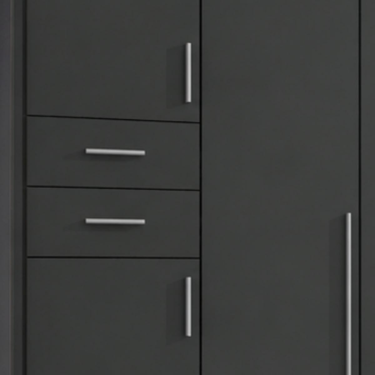 DREHTÜRENSCHRANK B313/H210/T58 cm in Grafit, Kleiderschrank mit Passepartout & 3 Spiegeltüren & Schubkästen, Griffe alufarbig / 22583 - Silberfarben/Graphitfarben, Holzwerkstoff/Kunststoff (313/210/58cm) - luma-home