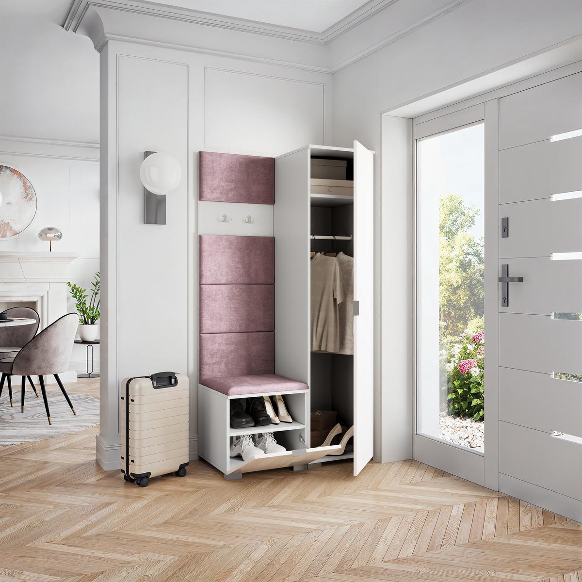 GARDEROBENSCHRANK LORI 95/181/51 cm Modern Garderobe-Set Weiß - Lila/Weiß, Holzwerkstoff (95/181/51cm) - MASSENO