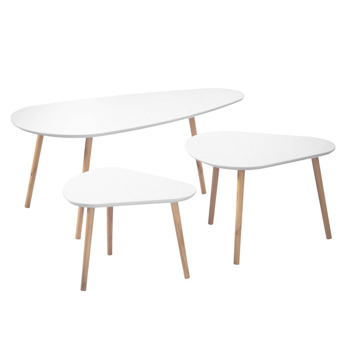 BEISTELLTISCH in weiß und in Holzoptik - 3er set - 103/50/42 cm - Weiß, Holzwerkstoff (56/50/42cm) - Calicosy