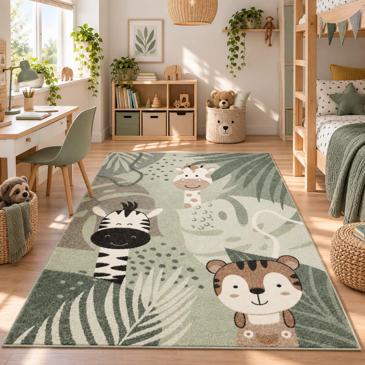 KINDER TEPPICH SOFTSTAR KIDS SAFARI FRIENDS - Grün, Textil (120/170cm) - Pergamon