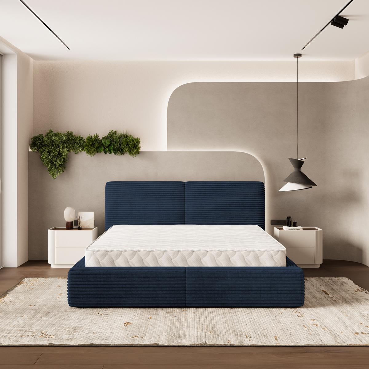 POLSTERBETT FELURO T 200x200 cm mit Bettkästen - Blau - Blau, Holz/Textil - MASSENO