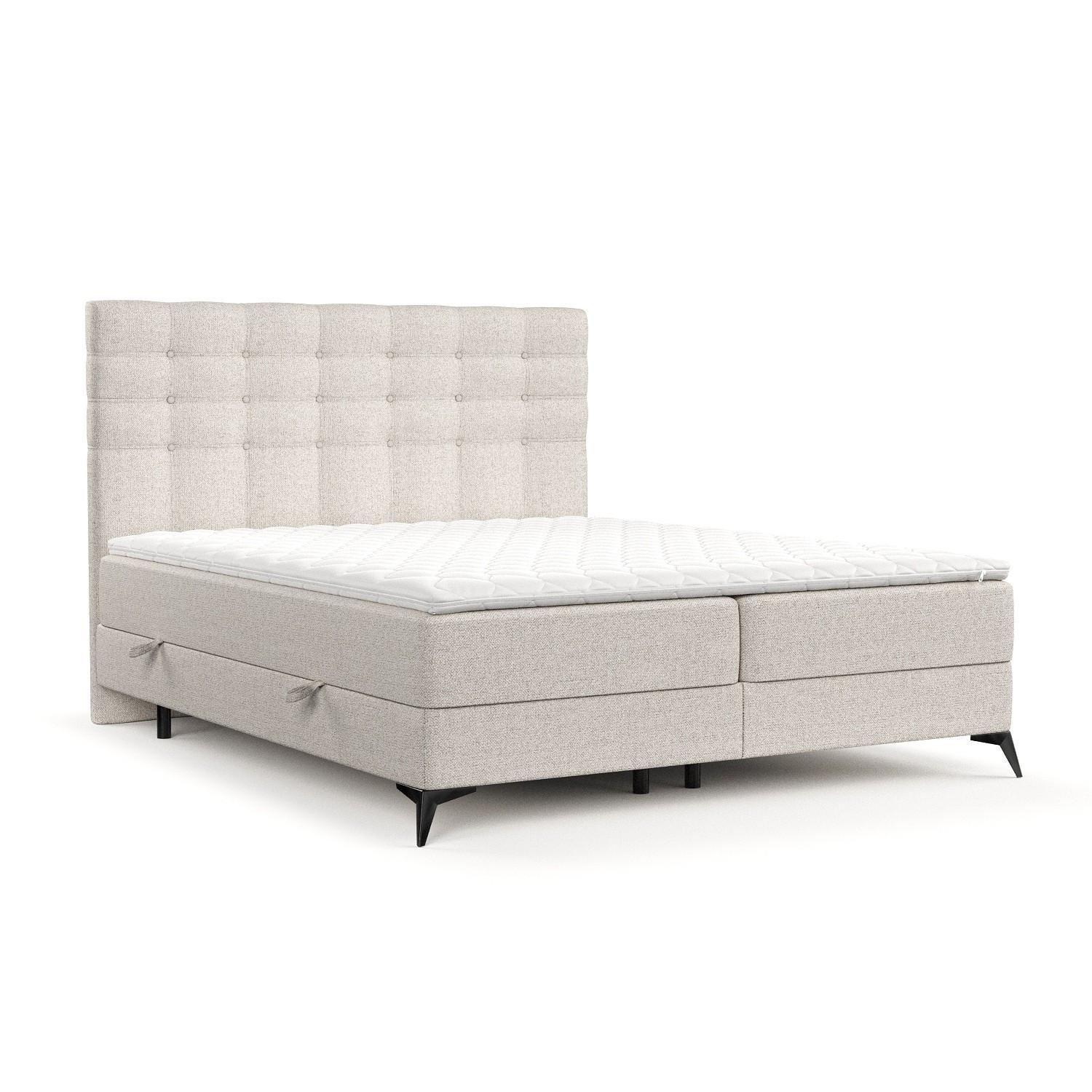 BOXBETT Niro 140/200 cm Hellbeig im Riva Stoff - Beige/Schwarz, Holz/Holzwerkstoff (140/200cm) - AltaBeds