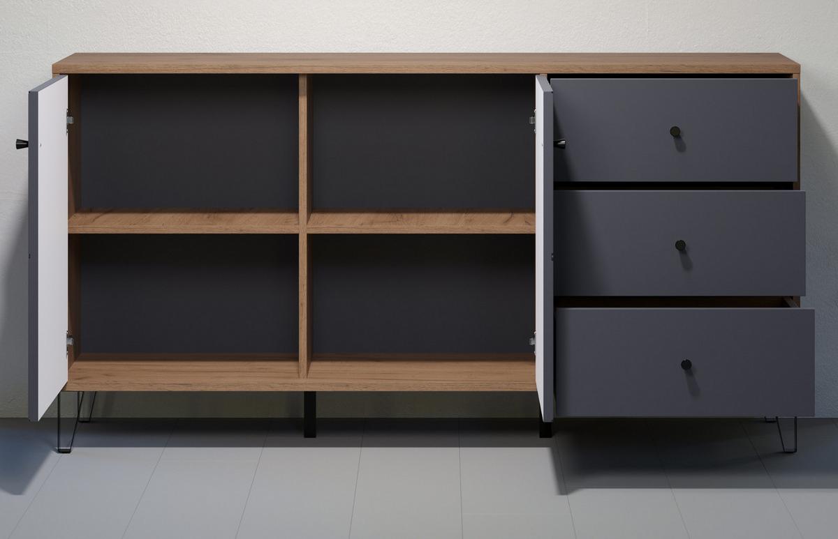 SIDEBOARD Graphite grau, Eiche Kraft Gold 183 x 76 cm, Kommode mit Soft-Close - Eichefarben/Schwarz, Holzwerkstoff/Kunststoff (183/76/40cm) - Top.Furn