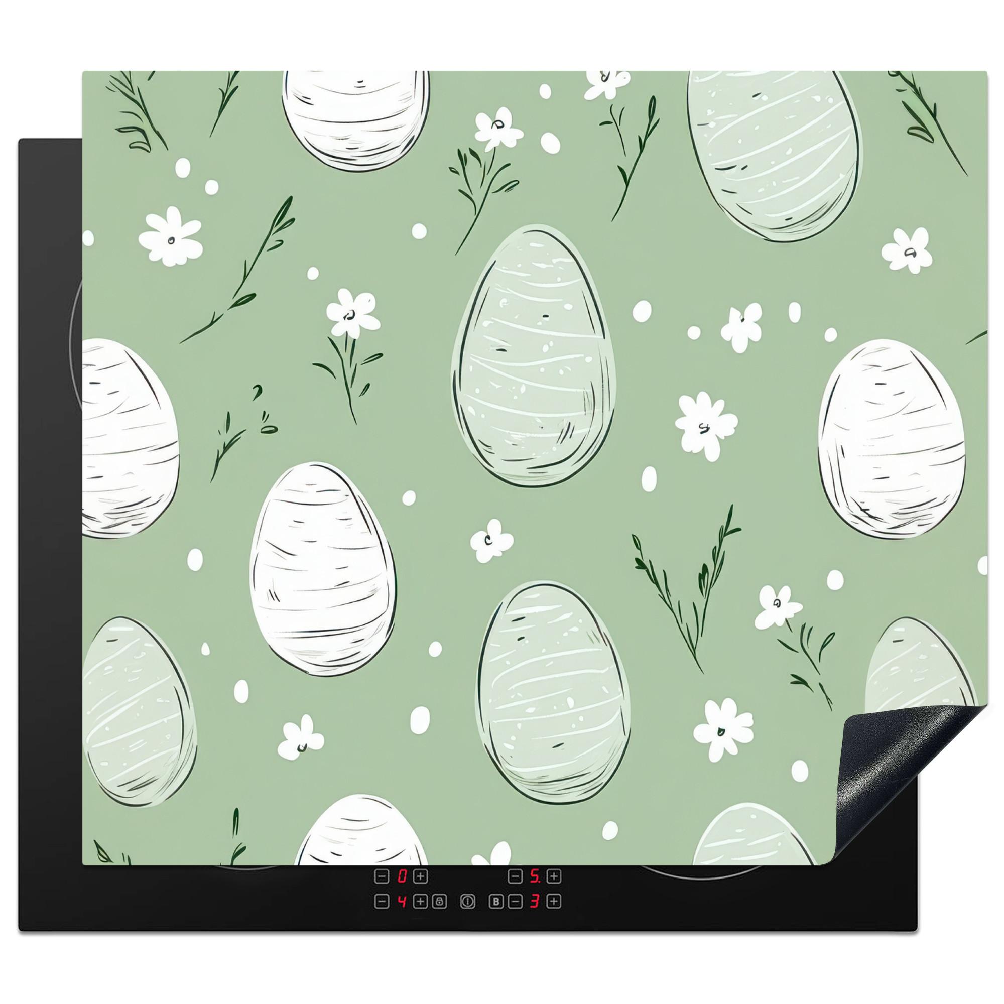 HERDABDECKPLATTE Grün - Eier - Muster Abdeckung Ceranfeld 57.6x51.6 cm - Waldgrün, Kunststoff (57.6/51.6/0.2cm) - MuchoWow