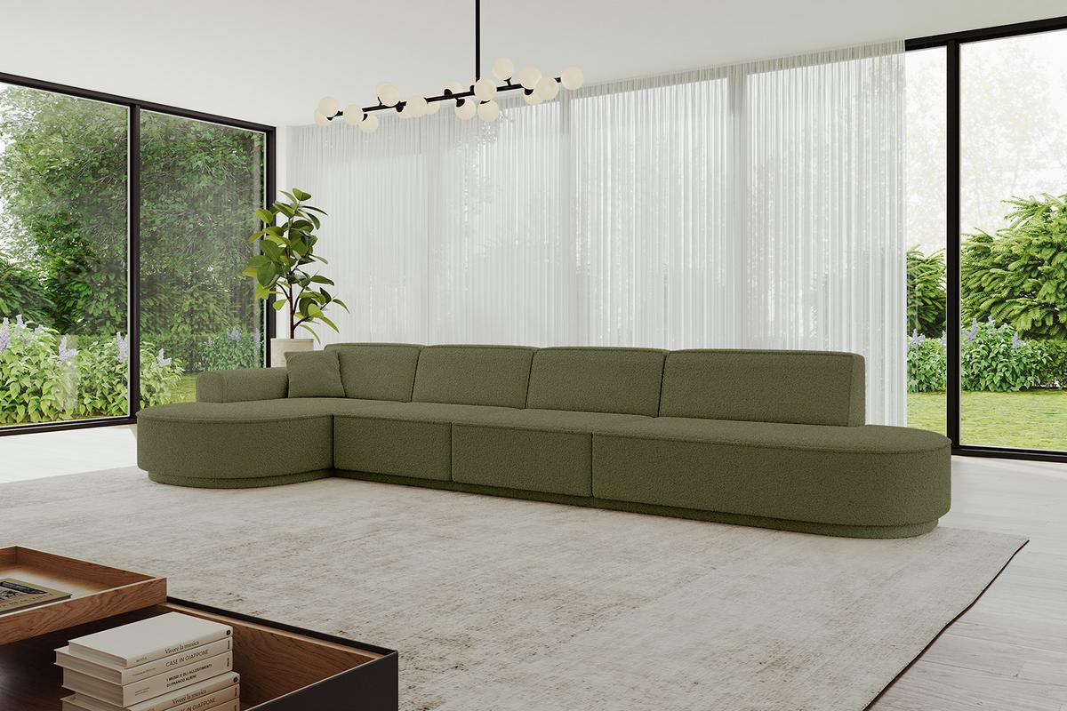 ECKSOFA Ottomane Links MARI-L3-v3 - 413x171x83 cm Grün Bouclé - Schwarz/Grün, Holzwerkstoff/Kunststoff (413/171cm) - ALTDECOR