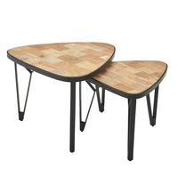 COUCHTISCH Set – Massivholz Metall Braun Schwarz platzsparend Industrial - Beige/Schwarz, Holz/Metall (60/60/45cm) - KADIMA DESIGN