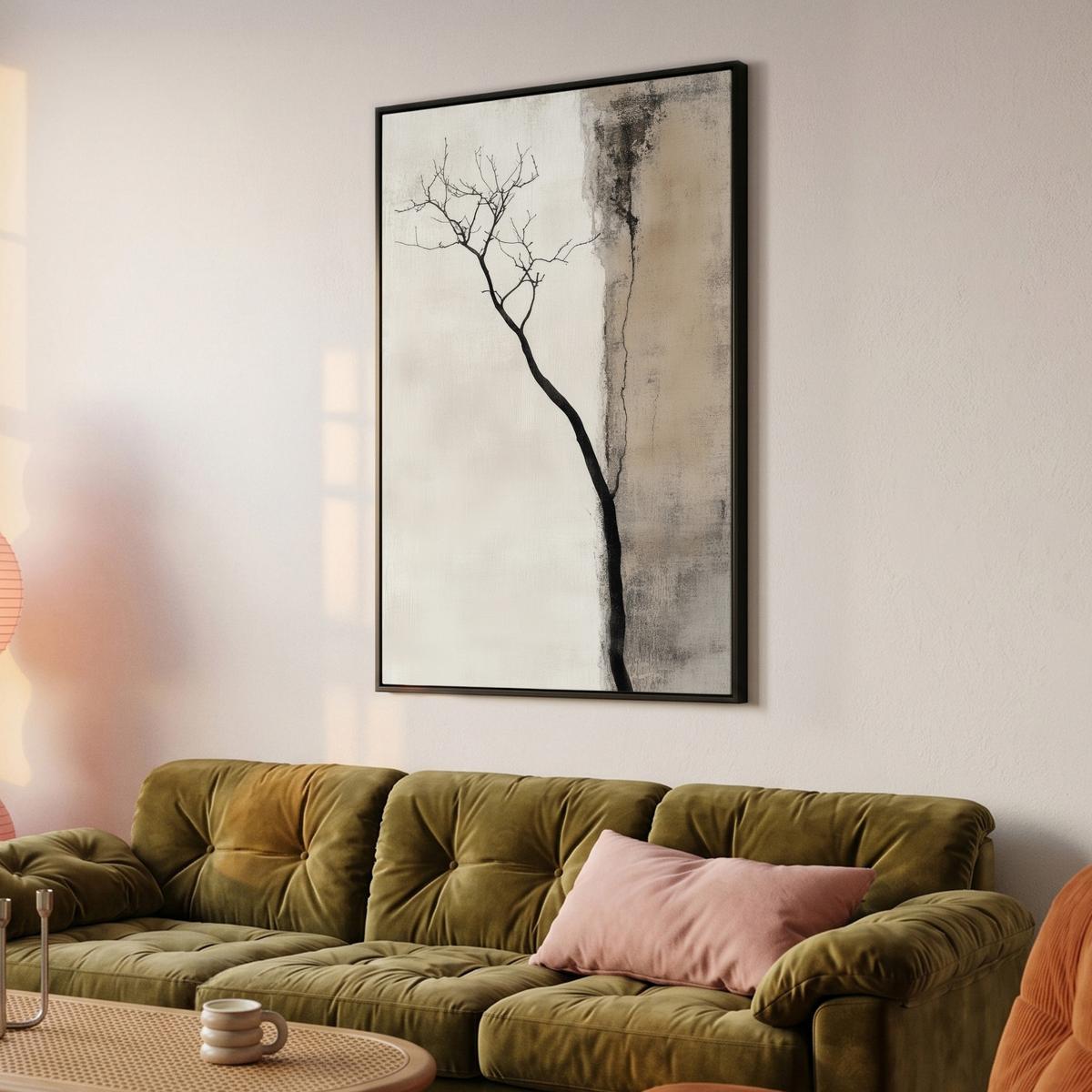 LEINWAND Bilder mit Rahmen - Wabi sabi - Pflanze - Beige - 90x140 - Taupe, Textil (90/140cm) - MuchoWow