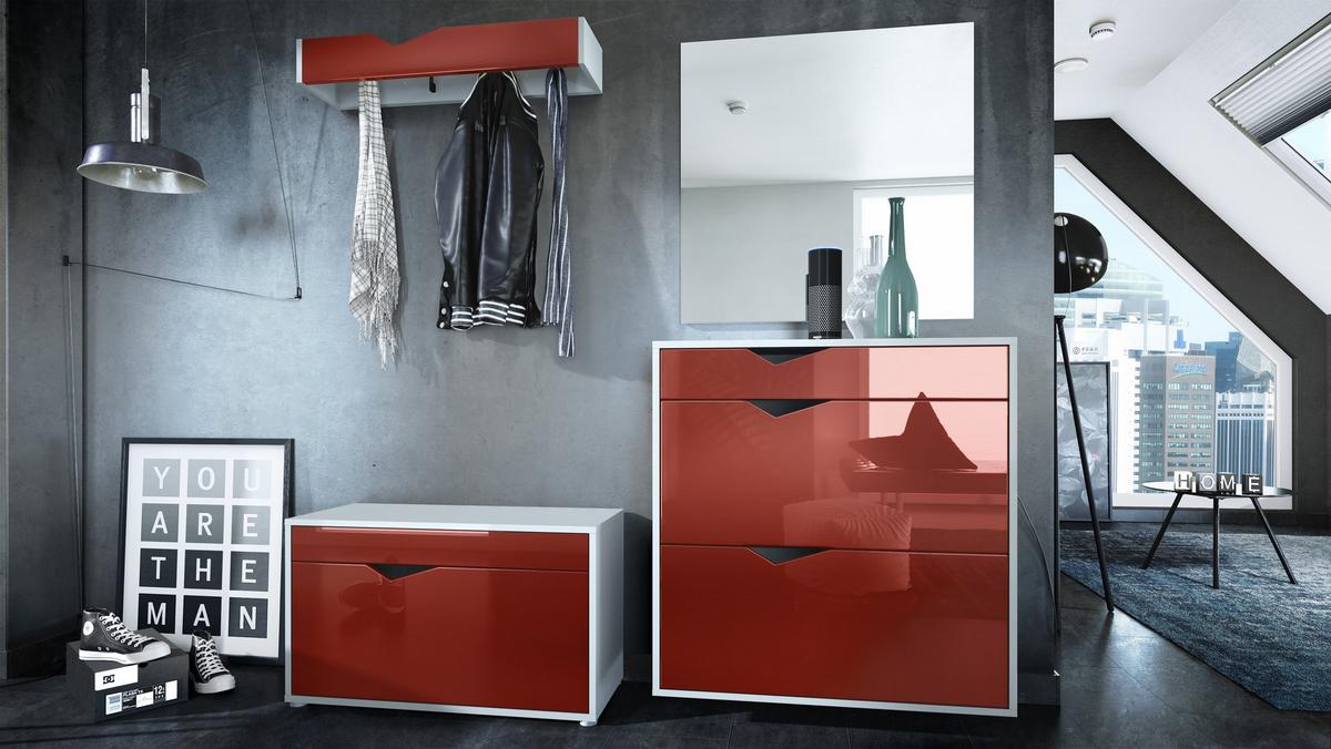 GARDEROBE Kolmio Fronten in Bordeaux Hochglanz - Bordeaux, Holzwerkstoff (190/185/33cm) - Vladon
