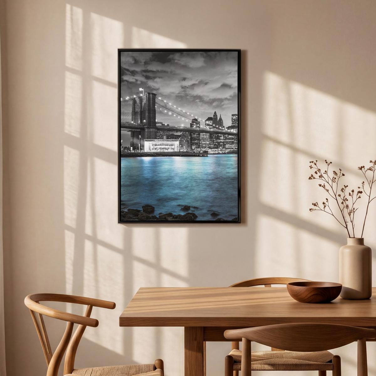 LEINWAND Bilder mit Rahmen - New York - Skyline - Stadt - Blau - 60x90 - Blaugrau, Textil (60/90cm) - MuchoWow