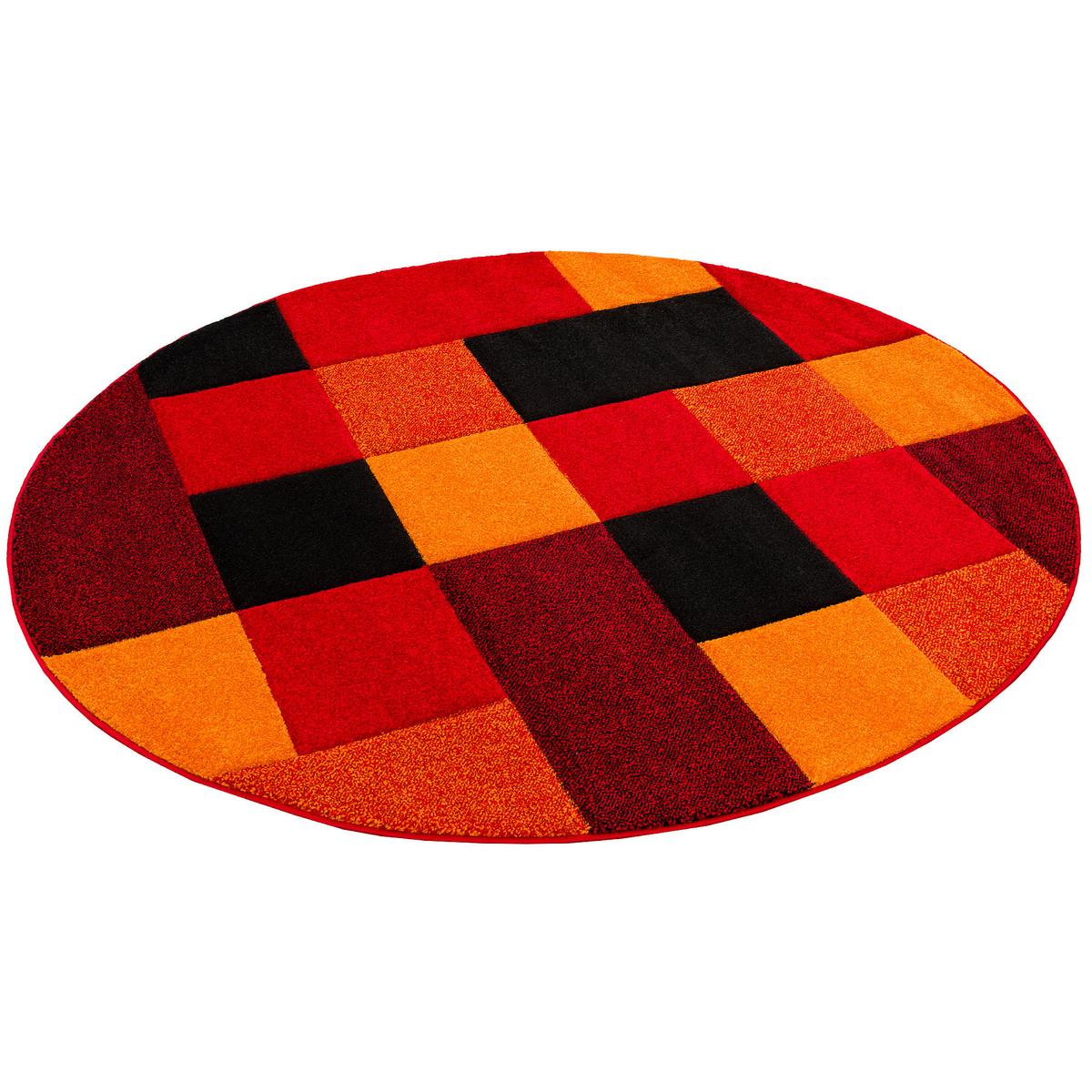 DESIGNER TEPPICH BRILLIANT KARO RUND - Rot/Orange, Textil (120/120cm) - Pergamon