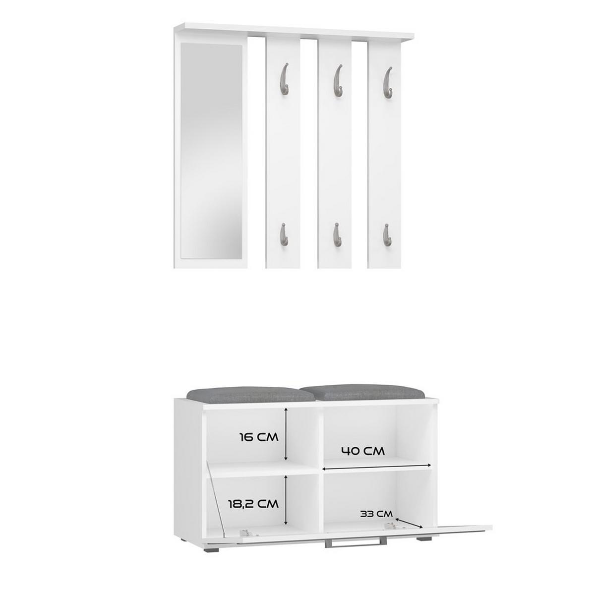 GARDEROBE praktisch Garderoben-Set mit Spiegel Weiß 85/180/35 - Weiß, Holzwerkstoff (85/180/35cm) - RAUMHIRSCH FURNITURE