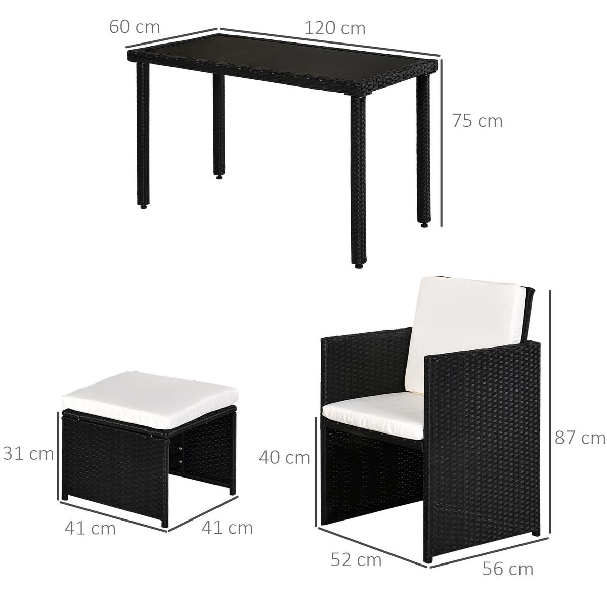 GARTENSET 11 tlg. mit Kissen Schwarz - Schwarz, Kunststoff - Outsunny