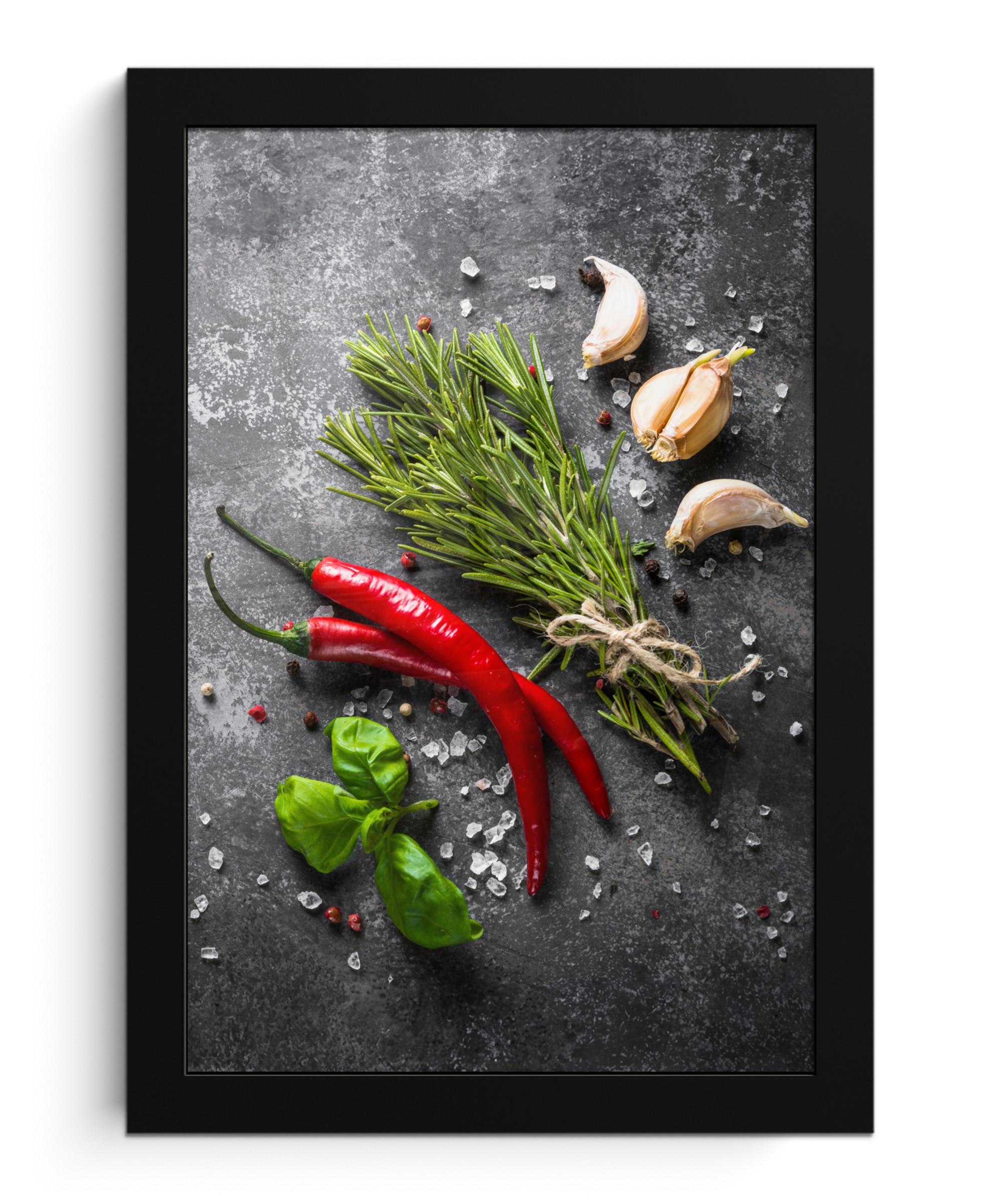 POSTER MIT RAHMEN Pfeffer - Kräuter - Gewürze - Beton Poster 20x30 cm - Dunkelgrau, Papier (20/30cm) - MuchoWow