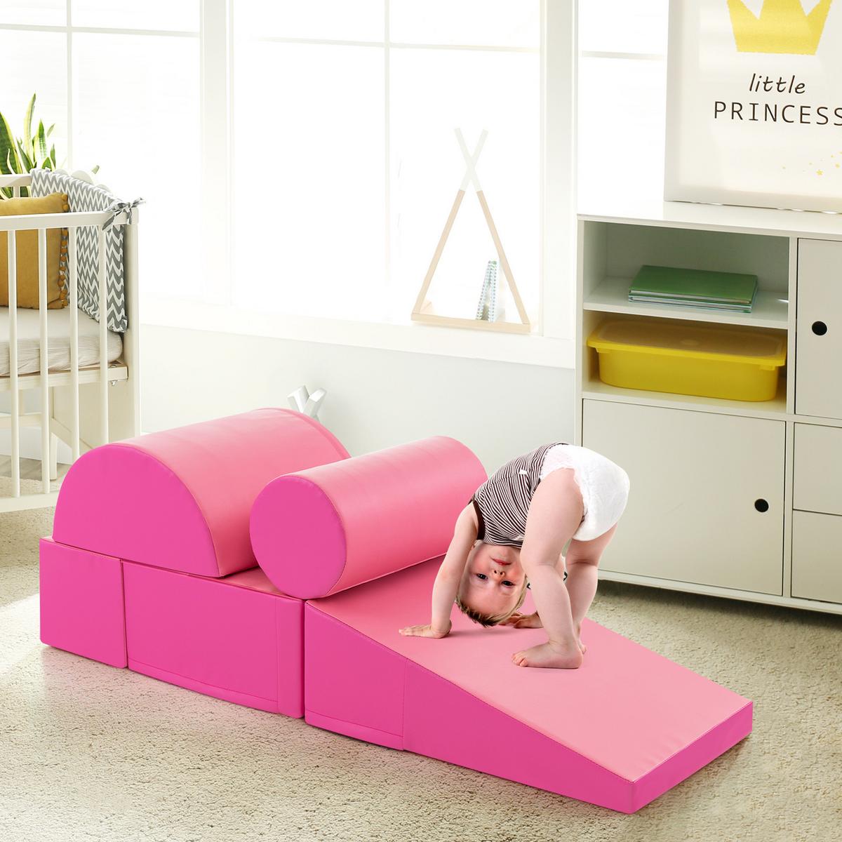 SOFTBAUSTEINE Rosa (5-teilig) - Pink, Leder (40/20/40cm) - COSTWAY