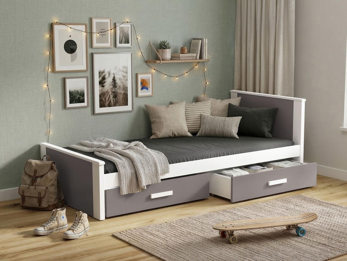 JUGENDBETT Aldo - Trüffeleichefarben/Weiß, Holz (90/200cm) - MIRJAN24